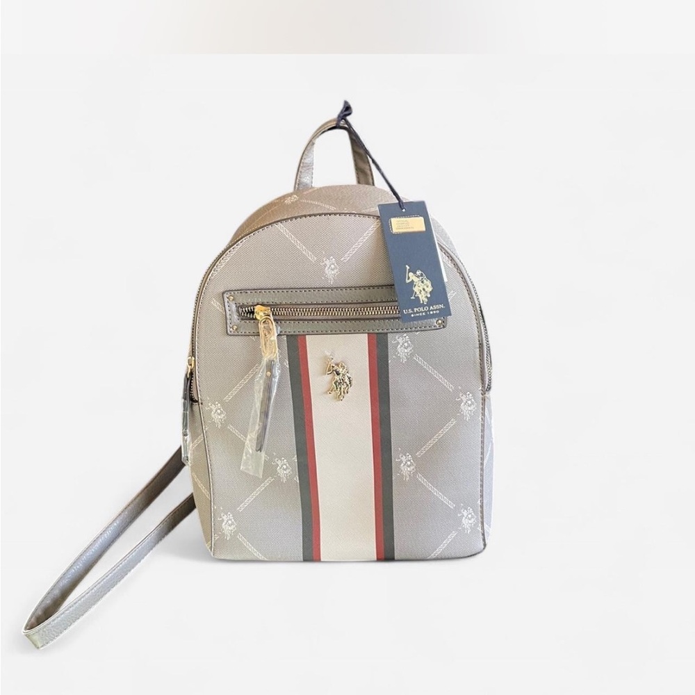 U.S. Polo Assn. Gray Backpack with Red and White Accents